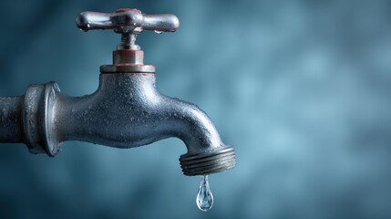 A dripping faucet against a blue background.