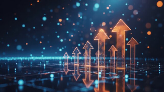 Abstract glowing arrows pointing up growth and success concept futuristic design