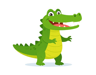 Fototapeta premium Cute Cartoon Crocodile Standing Upright with Big Smile, Flat Illustration (2)