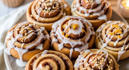 Fototapeta premium Cinnamon rolls drizzled with icing
