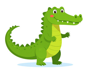 Cute Cartoon Crocodile Standing Upright with Big Smile, Flat Illustration