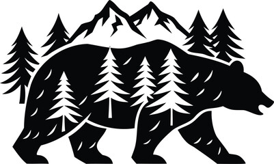 Bear Silhouette with Mountain Landscape