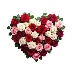 Obraz premium Heart-Shaped Floral Arrangement with Roses, isolated on a white backgroun