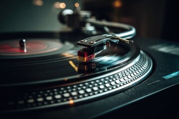 Macro Shot of Turntable Needle on Spinning Vinyl