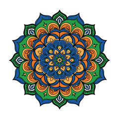 Colorful mandala design with intricate floral patterns