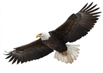 Naklejka premium Bald eagle in flight, against white background