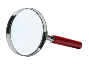 Magnifying glass with red handle isolated on transparent background