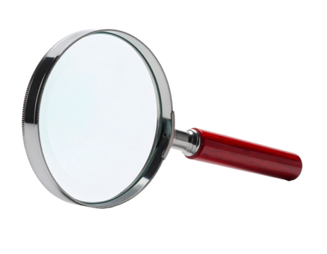 Magnifying glass with red handle isolated on transparent background