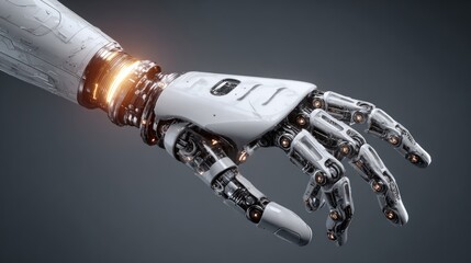 A robotic arm with a glowing wrist on a dark background.