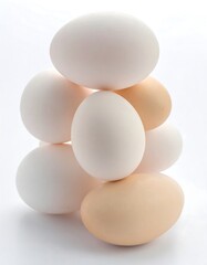 Stack of eggs against white background