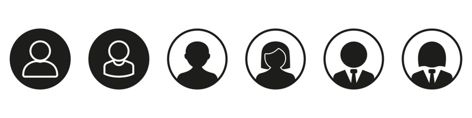 Businessperson and Generic Avatar Icons in Circle Frames Solid Icon Set. Default User Icons for Contact, Identity, and Profile Access Silhouette Symbol Collection. Isolated Vector Illustration