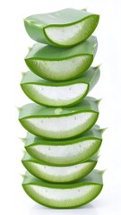Stacked aloe vera slices against white background (1)