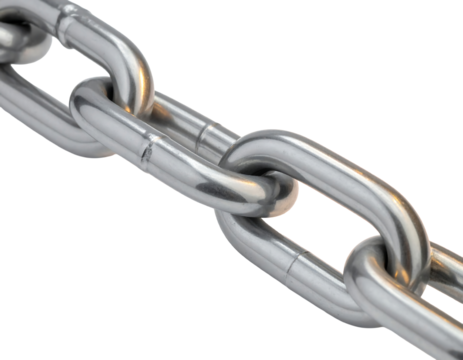 Close up of a metal chain link isolated on transparent background