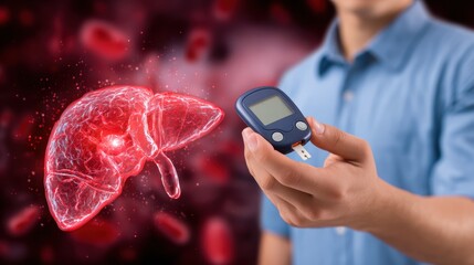 Cause of Fatty Liver. Health monitoring with a focus on lungs and diabetes management depicted in a digital illustration.