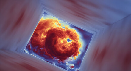 Colorful Explosion of Fire and Smoke Inside a White Box Perspective