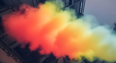 Colorful Smoke Cloud Emitting From Industrial Building in Urban Environment