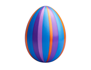 Vibrant striped easter egg isolated on transparent background