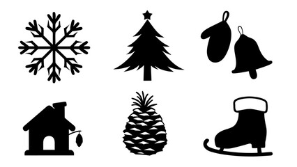 Diverse Collection of Winter Holiday and Seasonal Silhouette Icons for Festive Design Projects