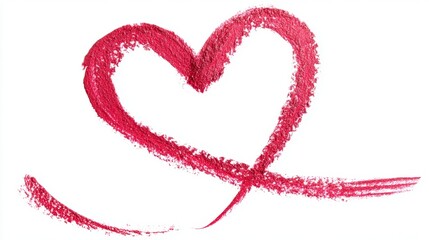 Red lipstick heart shape on white background