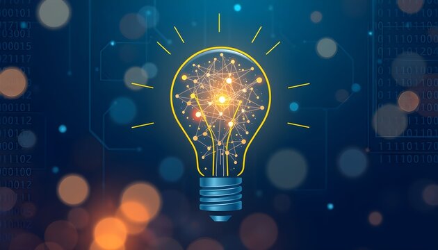 A glowing light bulb with an intricate, interconnected network inside, symbolizing innovation and artificial intelligence.