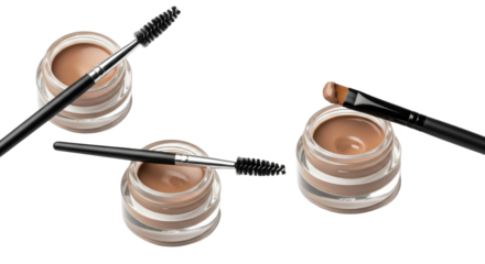 Isolated eyebrow pomade with brush applicators used in beauty makeup products, still life