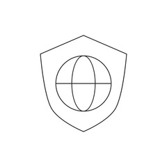 Earth Globe Protected by Shield Security Outline