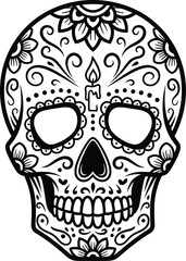 Black and White Sugar Skull with Candle and Floral Decorations day of the dead dia de los muertos