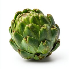 Fototapeta premium A fresh, vibrant artichoke isolated, showcasing its unique and intricate textures. Its various shades of green stand out in this high-quality close-up