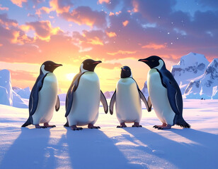 Obraz premium Cute Penguins on Snowy Winter Field