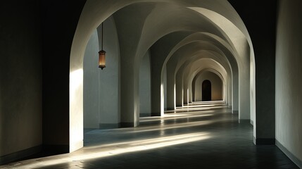Fototapeta premium Atmospheric Corridor with Arched Ceilings and Lantern