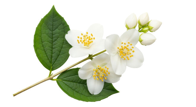 Isolated Flowering Mock Orange Branch With Blooms and Buds Ready for Seasonal Floral Displays