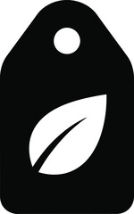 Black Price Tag Icon with White Leaf Symbol on White Background label sale