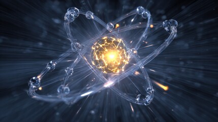 Dynamic atomic structure visualization in a futuristic lab science environment 3d animation conceptual illustration