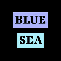 BLUE SEA – Bold Black Capital Letters on Purple and Blue Blocks over Black Background for Ocean-Themed Commercial Visual Design