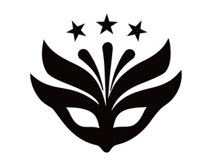 Obraz premium A unique mask design combines floral patterns with three stars, representing mystery and elegance. The bold black silhouette captures attention with its artistic flair.