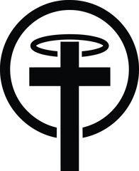 Obraz premium Black Silhouette of a Christian Cross with a Halo and Circle religion faith