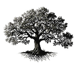 Elegant Tree Silhouette with Spreading Roots Vector