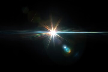 Long Horizontal Lens Flare Isolated on Black Background