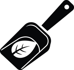 Black Silhouette of a Scoop with a Leaf Symbol on White Background shovel gardening