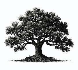 Vintage Tree Silhouette with Roots Vector Design