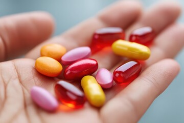 Colorful Pharmaceutical Pills Held in Open Palm
