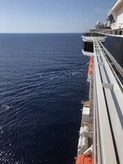 Panoramic ocean views from outdoor deck balcony terrace patio of luxury cruiseship cruise ship liner
