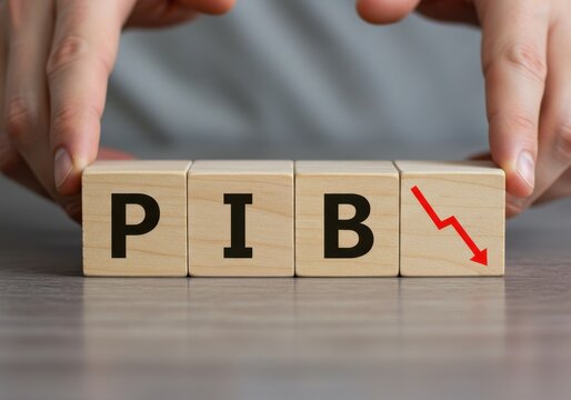 Hands arranging wooden blocks with PIB letters and a downward arrow on a table