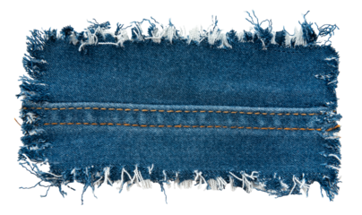Piece of torn denim on a white background. Denim texture