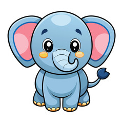 cute cartoon baby elephant playing with a blue mouse toy
