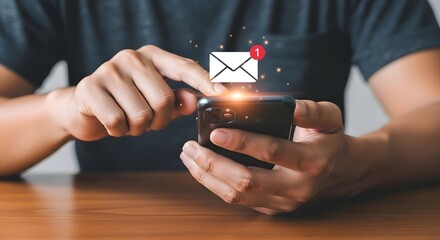 Checking email on smartphone concept new message notification mobile marketing digital communication