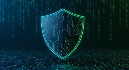 Cybersecurity Shield with Circuit Board Design: Digital Security Concept and Data Protection