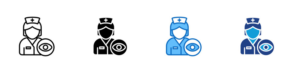 Eye Doctor Multiple Style Icon Design Vector - Nurse or doctor with eye symbol, representing ophthalmologist or medical eye care
