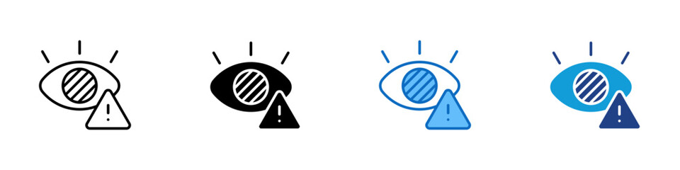 Eye Irritation Multiple Style Icon Design Vector - eye with warning symbol, representing eye irritation, allergy, or vision discomfort © sahila