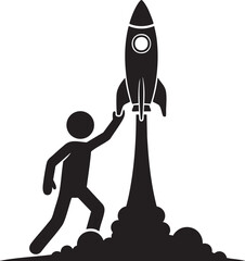 Obraz premium Igniting your startup dream a person launches a rocket to success, representing ambition, innovation, and the thrilling journey of entrepreneurship